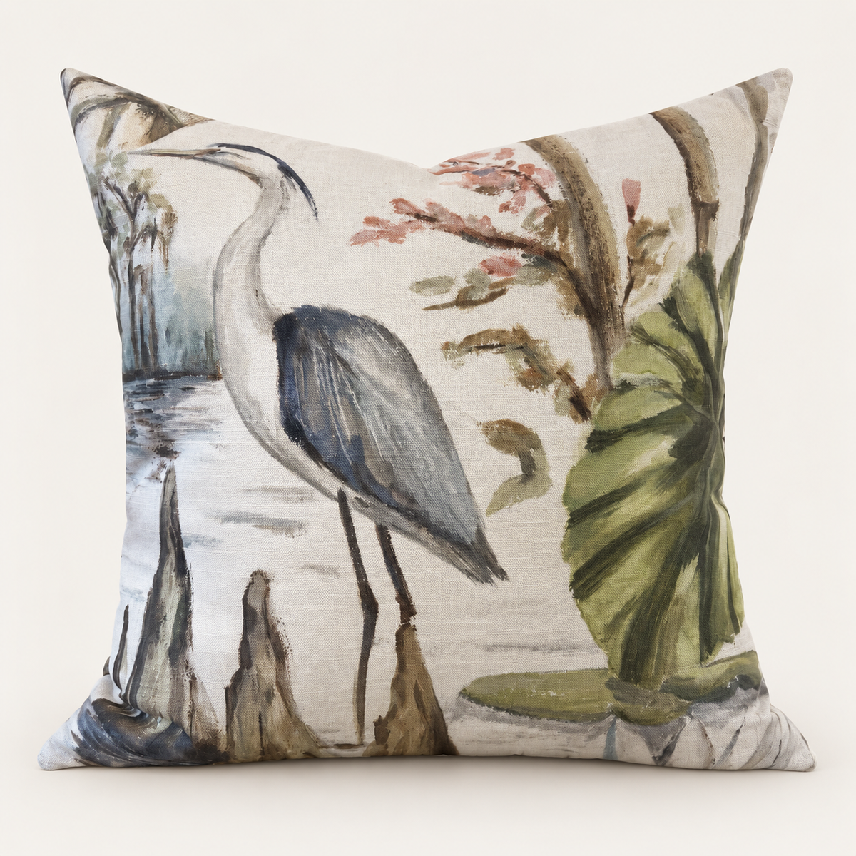 Blue Line Botanical Heron Decorative Pillow 20x20, 22x22