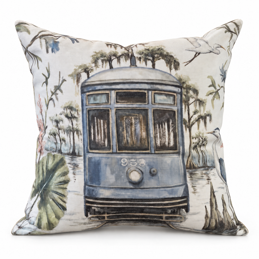 Blue Line Botanical Streetcar Decorative Pillow 20x20, 22x22