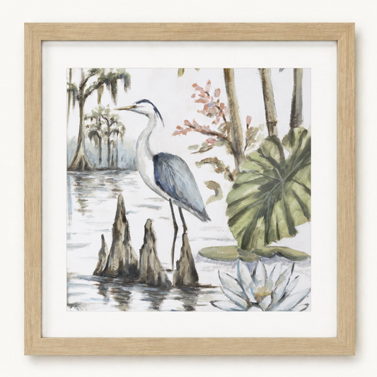 Blue Line Botanical / Heron Framed Print